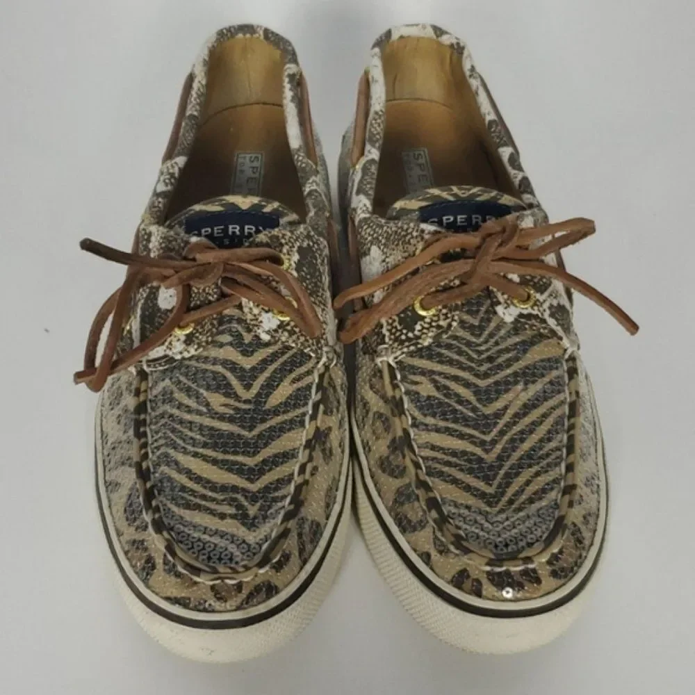 Sperry Animal Print Sequin Boat Shoes size 8.5